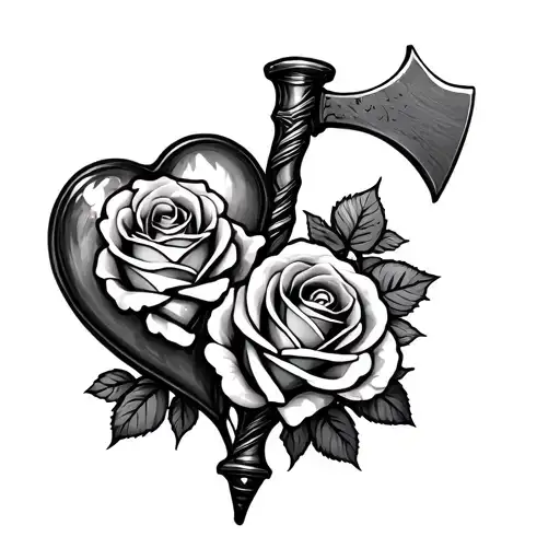 Heart Two Roses And Double Sided Axe