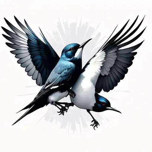 Three Swallows Facing Each