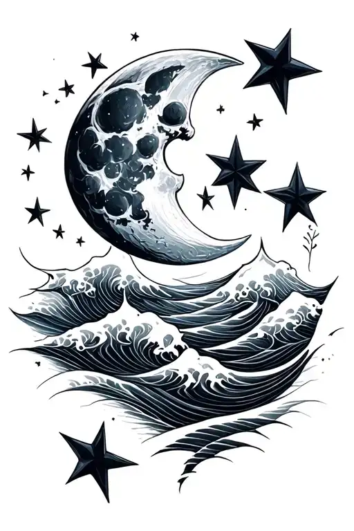 Moon Waves And Stars Representing Family