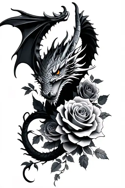 Dragon And Roses