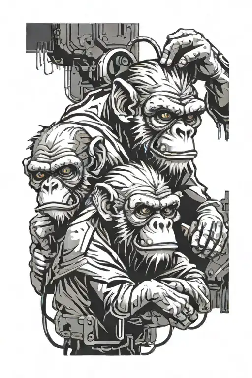 Cyberpunk Three Wise Monkeys Representing The Personalities