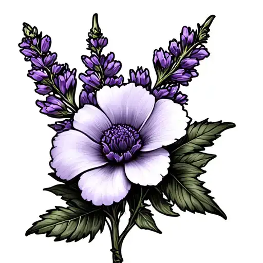 Gemini In Cursive Hand Writing With Lavender Flower Attached