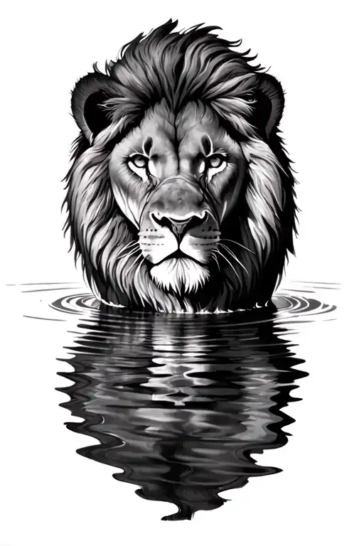 Lion Looking In The Water