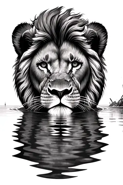 Baby Lipn Looking In The Water And See A Bigl Lion