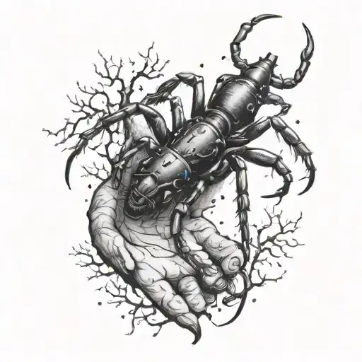 Scorpio Constellation Ants Crawling Over Hand Against Tree Macabre