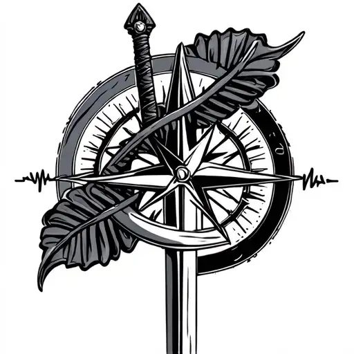 Sword With Compass Ekg Line Dna Double Helix Intertwined