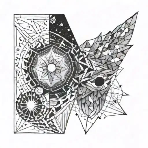 Geometric Fine Line Tattoo With Cosmic Theme Sleeve