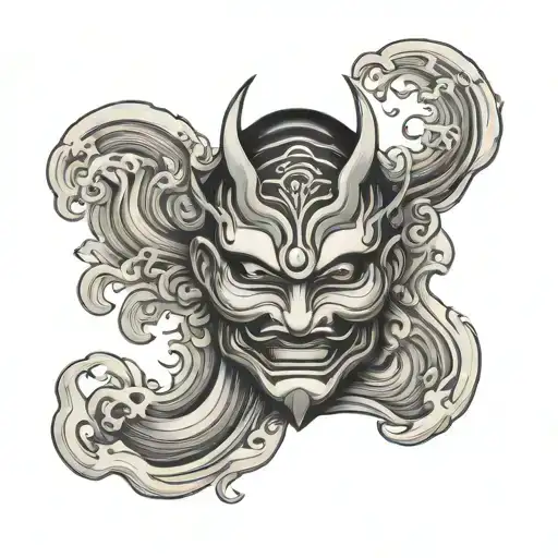 Japanese Mask And Waves