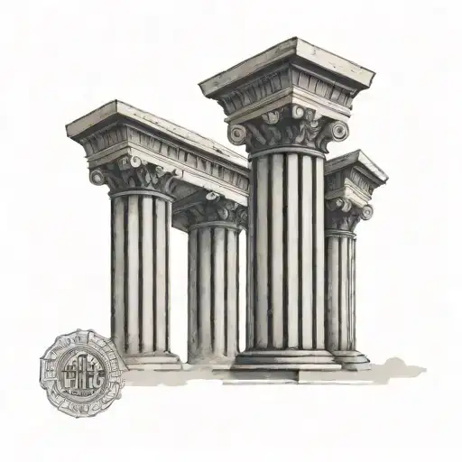 Minimimaltic Black Tattoo Of Three Types Of Greek Pillars On A Row