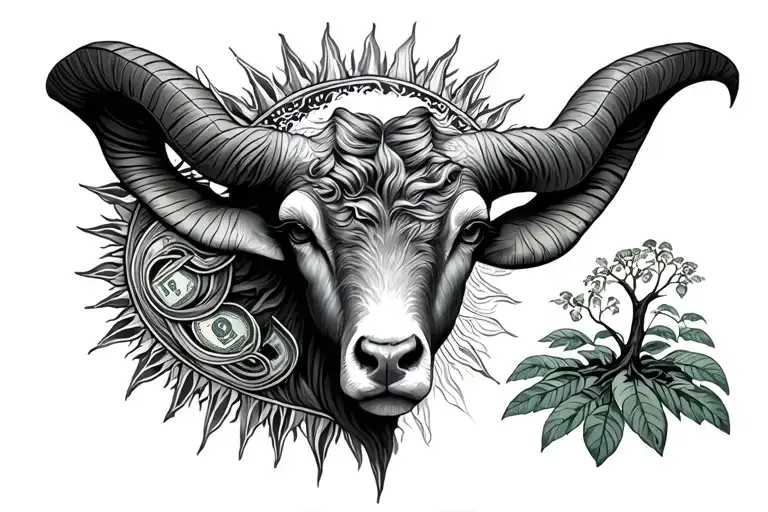 Aries With Sun And Money Tree Growing