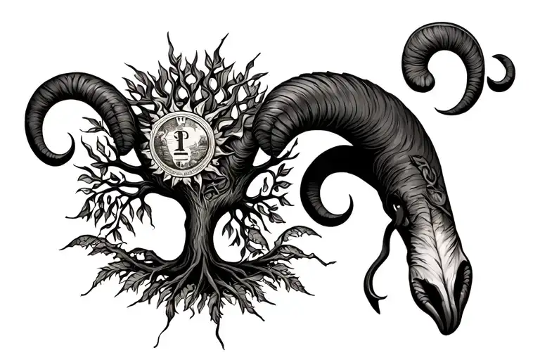 Aries Symbol With Sun And Money Tree Growing