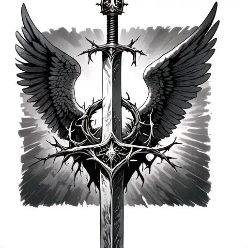 Archangel Micheal's Sword With Cathedral And Crown Of Thorns