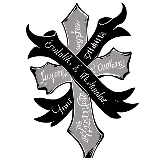 Cross With Ribbons On The Bottom Half For 3 Names Incorporated