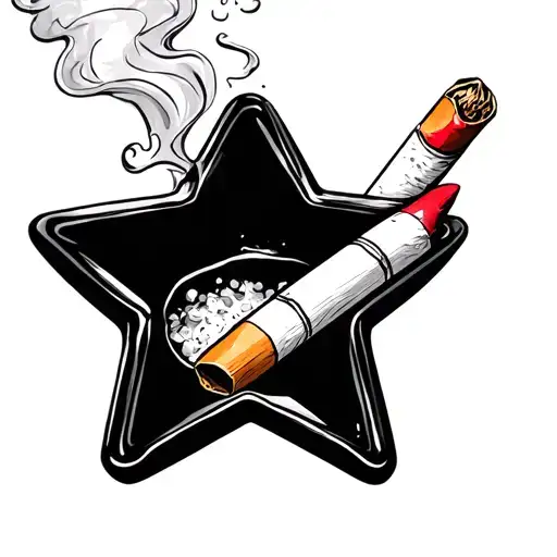 Lit Cigarette With Smoke Coming Out Of It With Lipstick On It In A Star Shaped Ash Tray