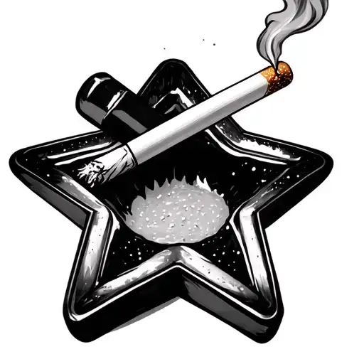 Lit Cigarette With Smoke Coming Out Of It With Lipstick On It In A Star Shaped Ash Tray