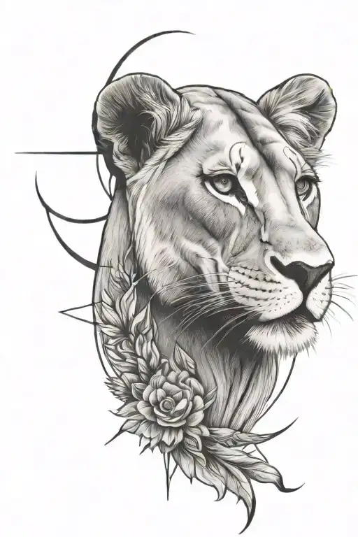 Lioness With Sun Moon Surrounded