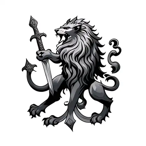Gaelic Lion With A Sword Intertwined