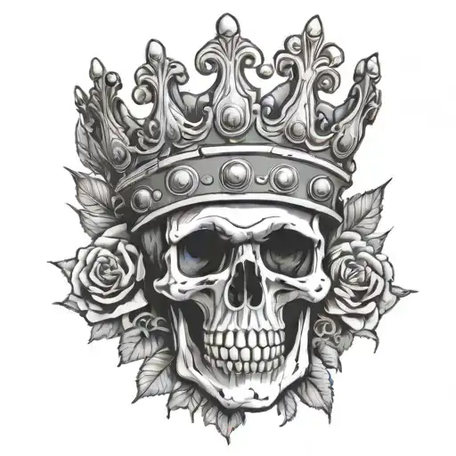 Skull Wearing A Crown Surrounded By Bold