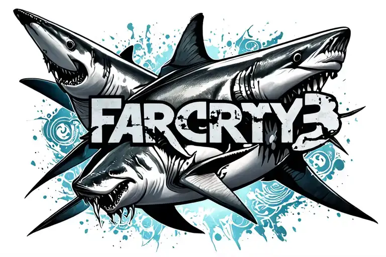 Far Cry 3 Insanity Text With Tribal Design Around It And Sharks