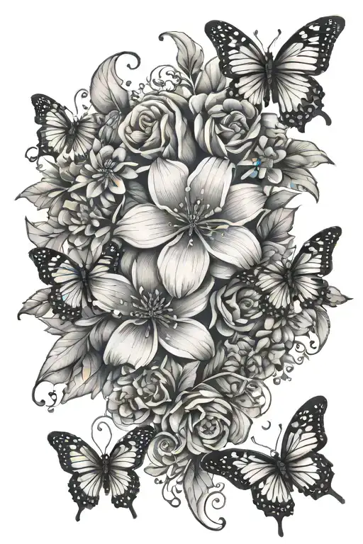Flowers Down The Arm With Butterflies Surrounding