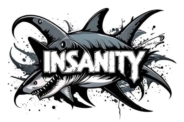 Insanity Text With Tribal Design From Far Cry 3 And Sharks