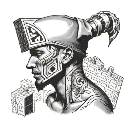 Man With A Box On Head Profile Holding