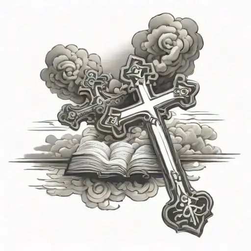Crosses With Clouds And Bible Verse Written