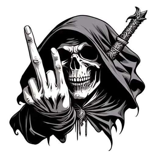 Grim Reaper With Middle Finger Up