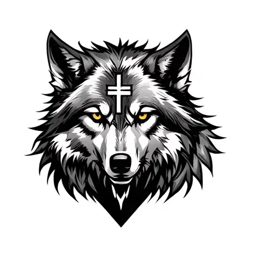 Wolf Tatto With Shield And Christian Cross