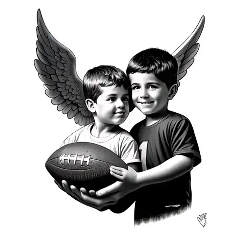 My Brother An I With An Football In The Hand As Small Kids With An Angel Over Out Head