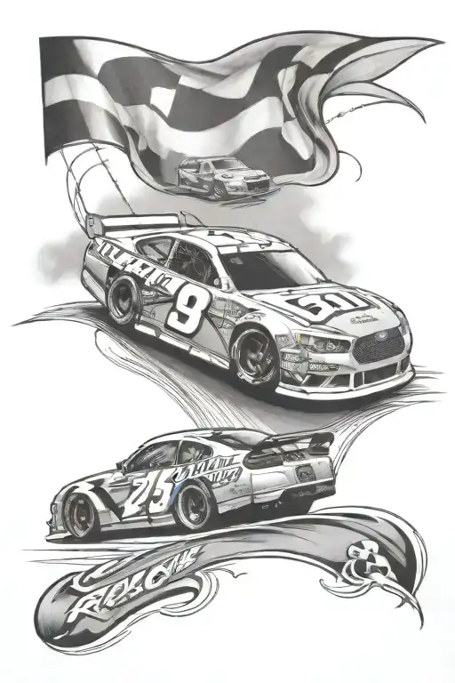 Race Track Finish Line With Nascar Style Racecars In The Background