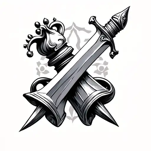 Queen Chess Piece Inspired Tattoo Featuring Sword