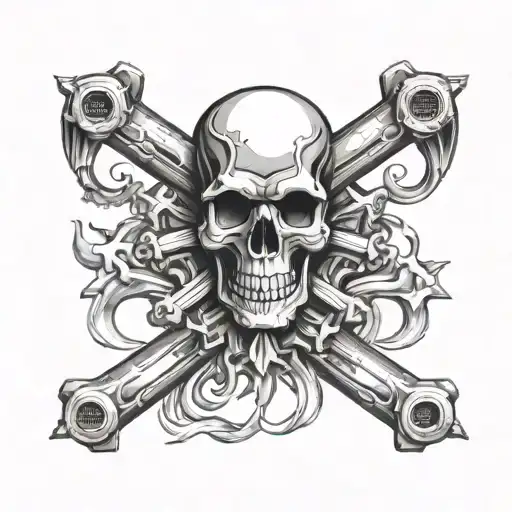 Skull And Cross Bones Made Of Wrenches And Diesel Engine