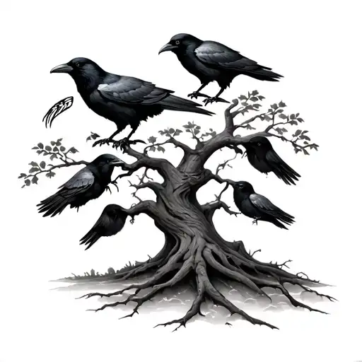 Rowan Tree With 3 Ravens And Morrigan