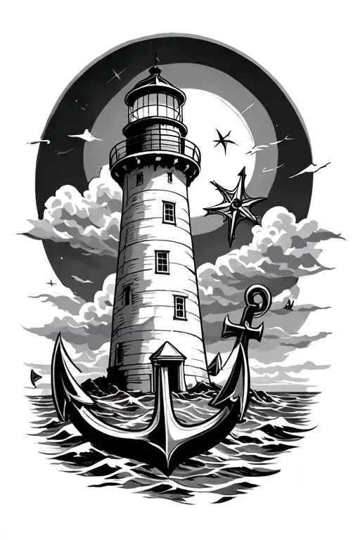 Lighthouse With Compass And Anchor Cross