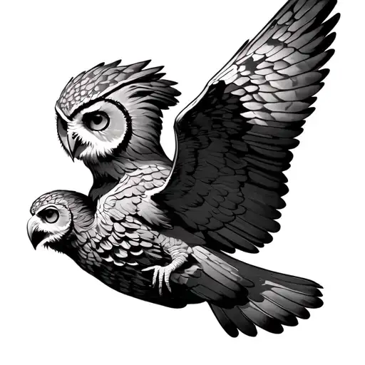 Owl Flying With Statue Of Talos In Between Its Wings