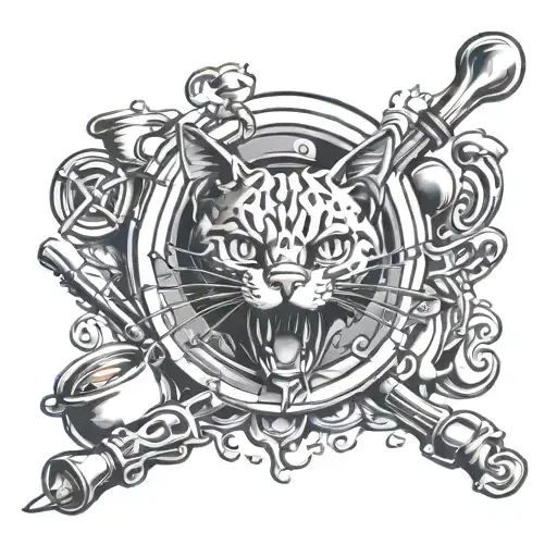 A Cooking-themed Tattoo Featuring Bdsm Elements And Cat Symbolism