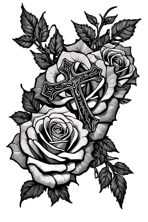 Leg Sleeve With Roses And Cross