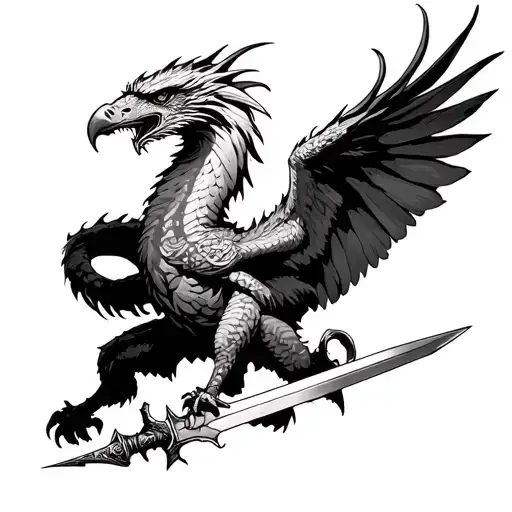 Dragon Slaying An Eagle With A Sword