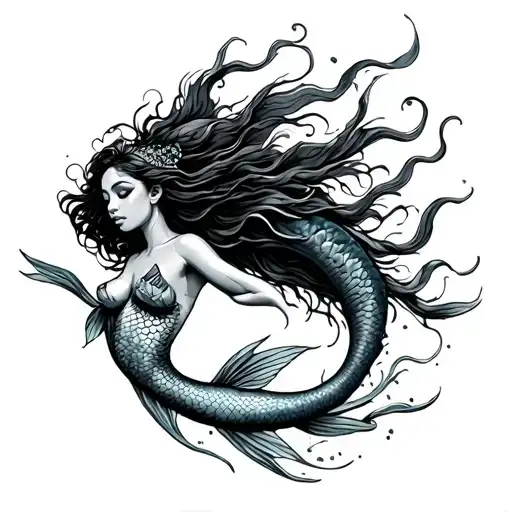 African Mermaid Swimming Pisces