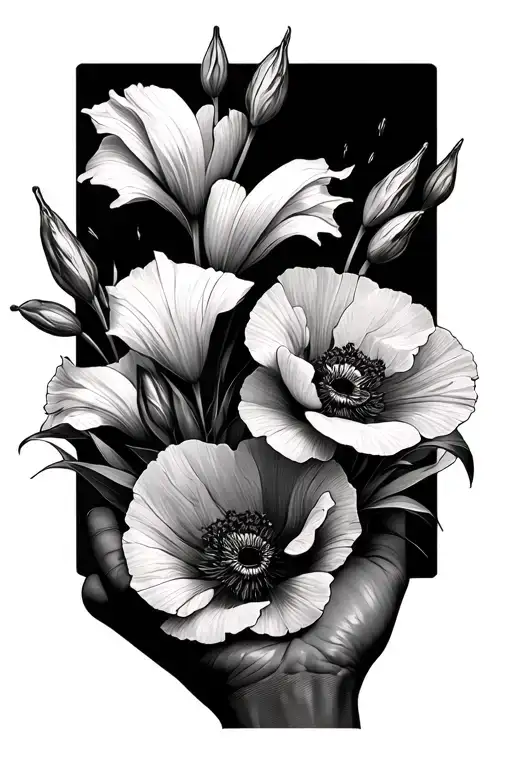 Gladiolas And Poppies Being Held My Hand