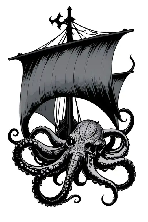 Viking Sail And Kraken