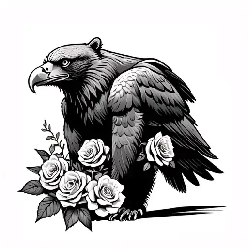 Bald Eagle Bear Walking With Flowers Of Roses