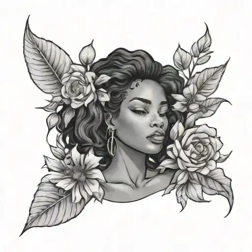 Black Woman With Flowers Blooming