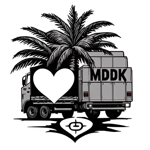 Palm Tree With A Heart In The Truck Followed By The Initals Mdk And A Symbol For Jujitsu In It