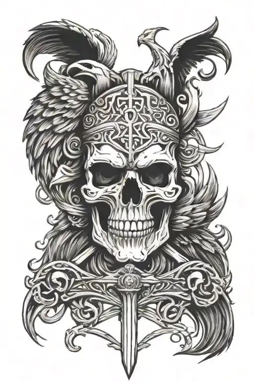 Odin Ravens Thors Hammer Odins Wolfs Nordic Skull
