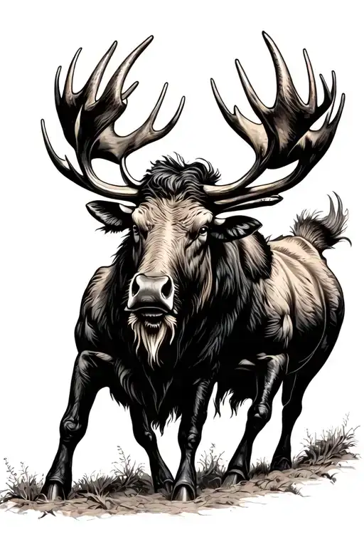 Bull Moose Fighting Each Other