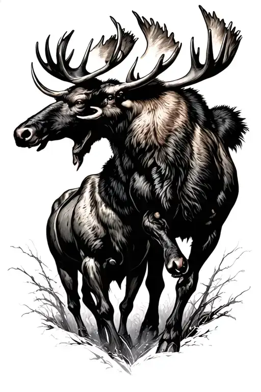 Two Bull Moose Fighting Each Other