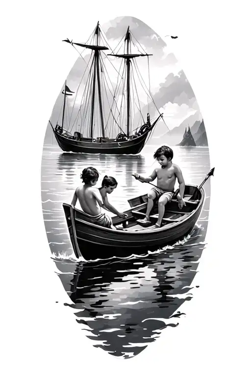 Boats And 2 Children Playing