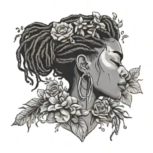 Black Woman With Locs Face Covered With Flowers